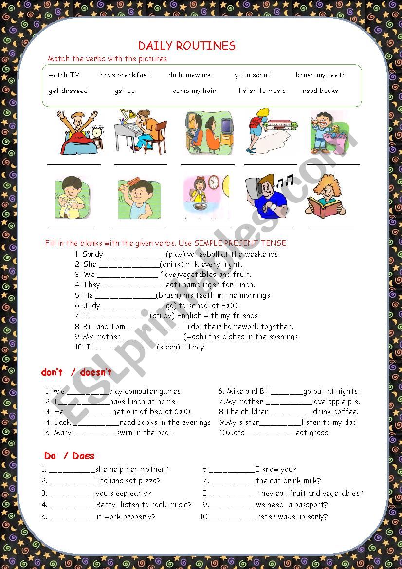 daily-routine-simple-present-tense-esl-worksheet-by-fkm1979