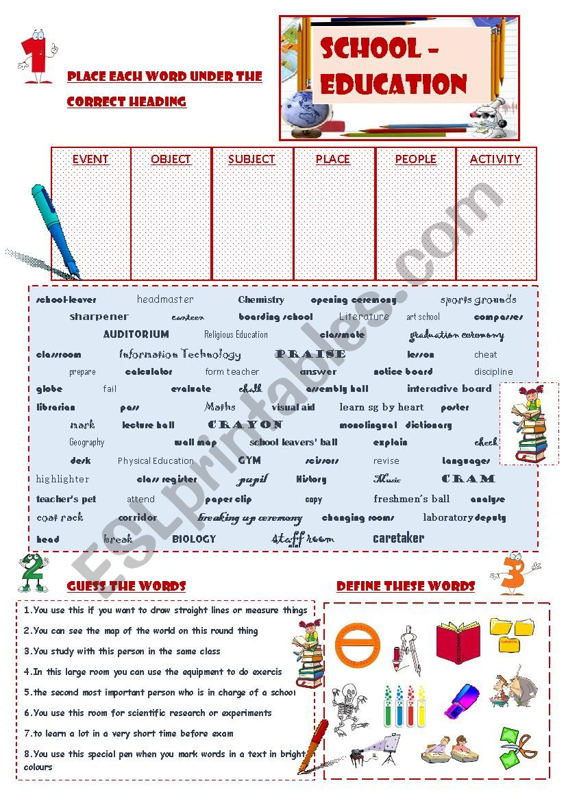 School Vocabulary worksheet