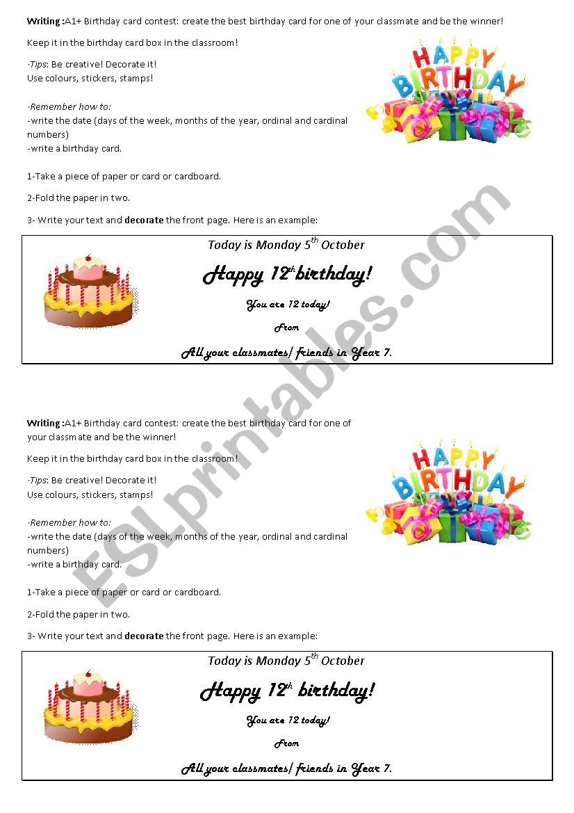 Create a birthday card worksheet