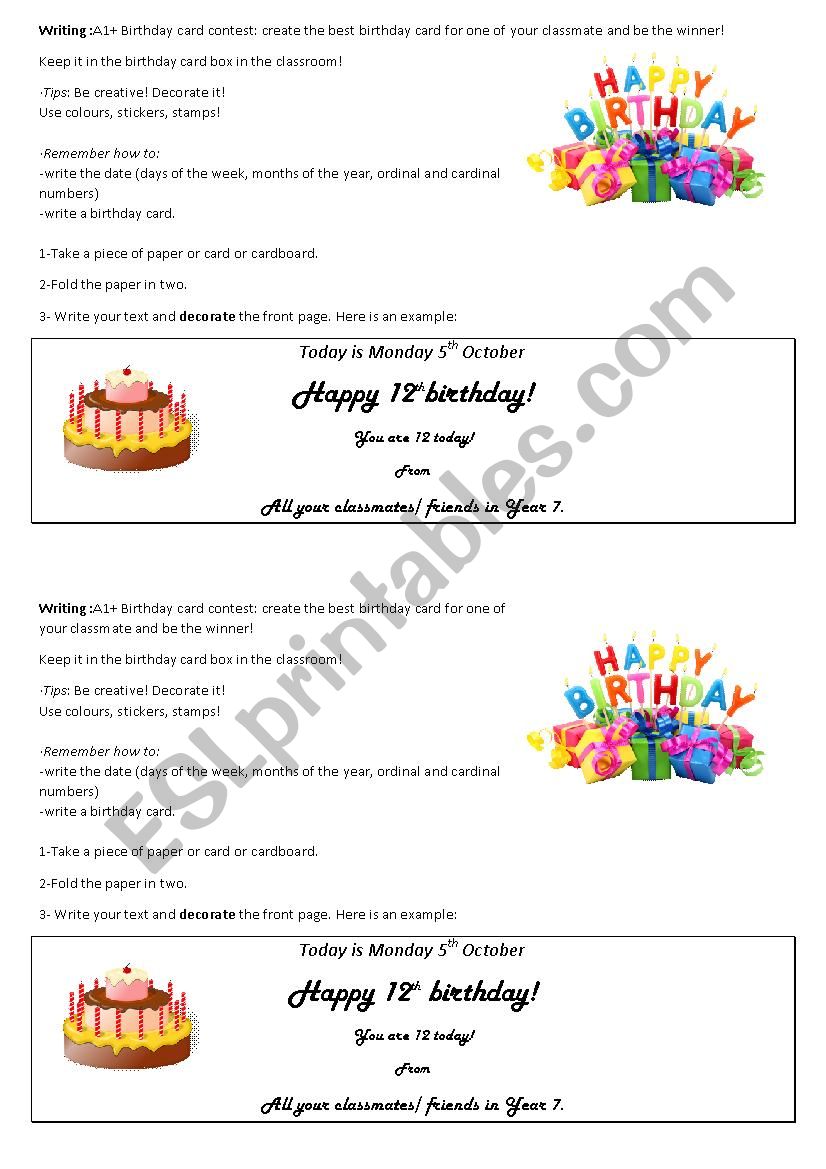 Create a birthday card worksheet