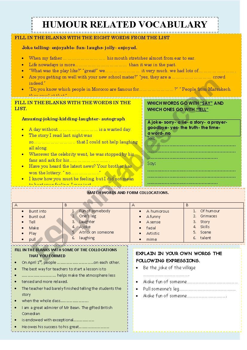 Humour related Vocabulary worksheet