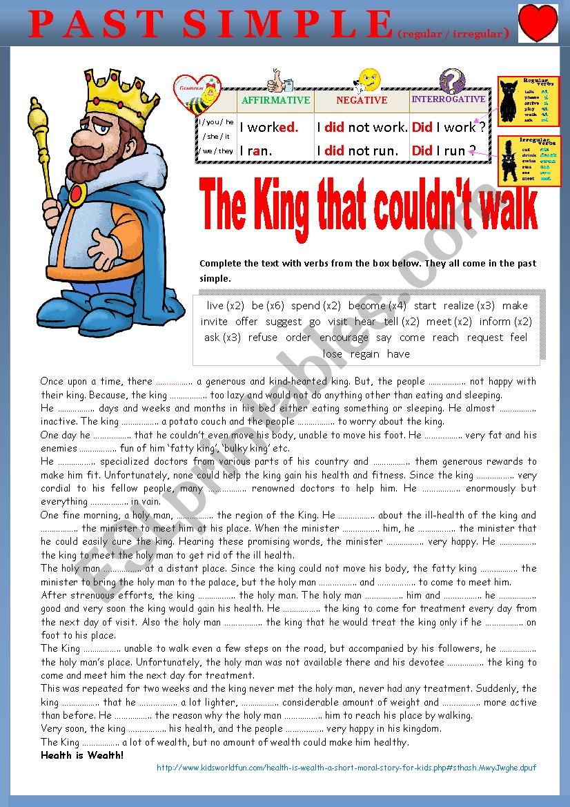 Gr - PAST SIMPLE Practice - The king that couldnÂ´t walk. + KEY