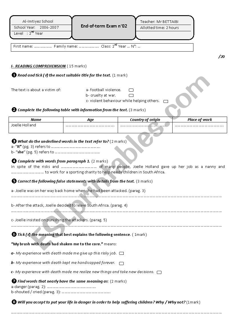 End-of-term Exam n02 (2nd year)