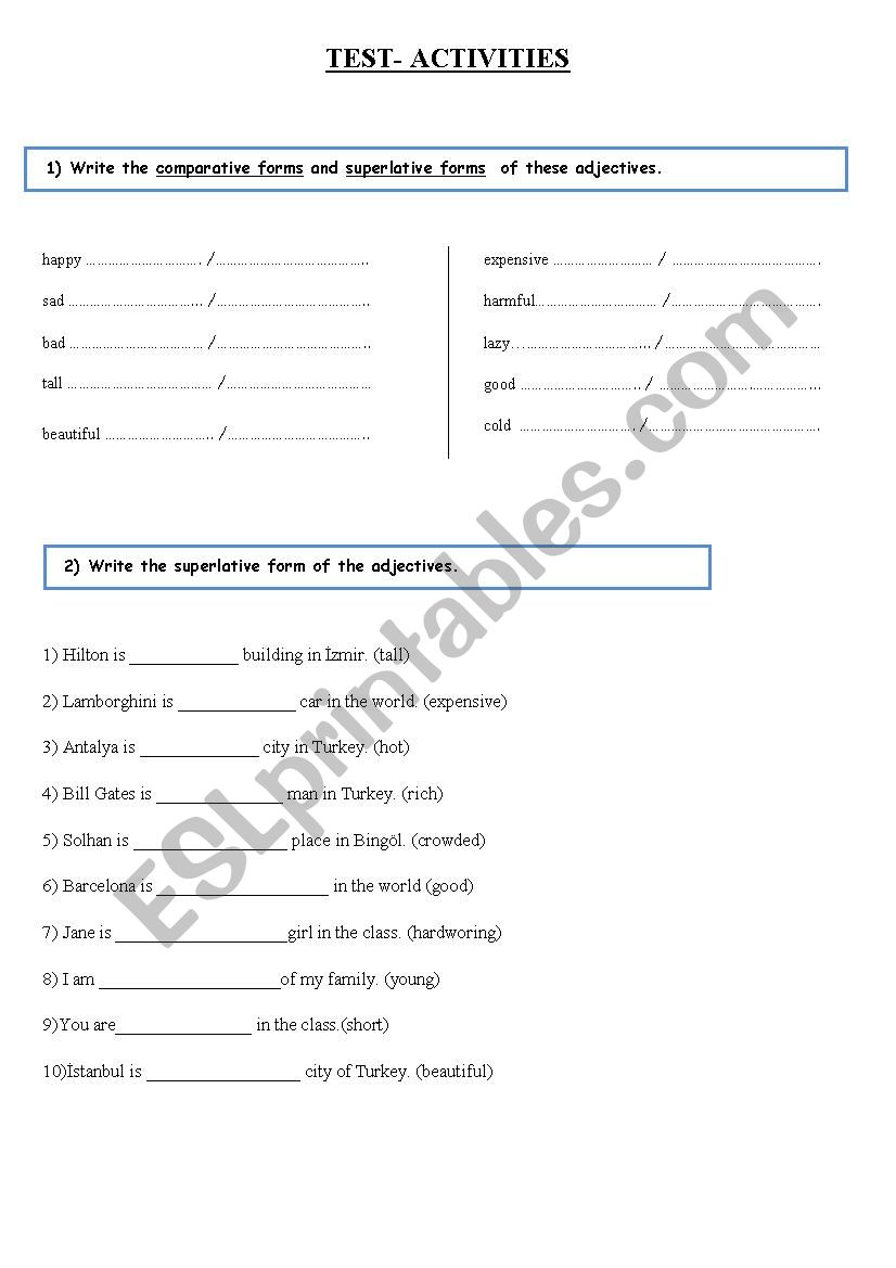 Test - Activities worksheet