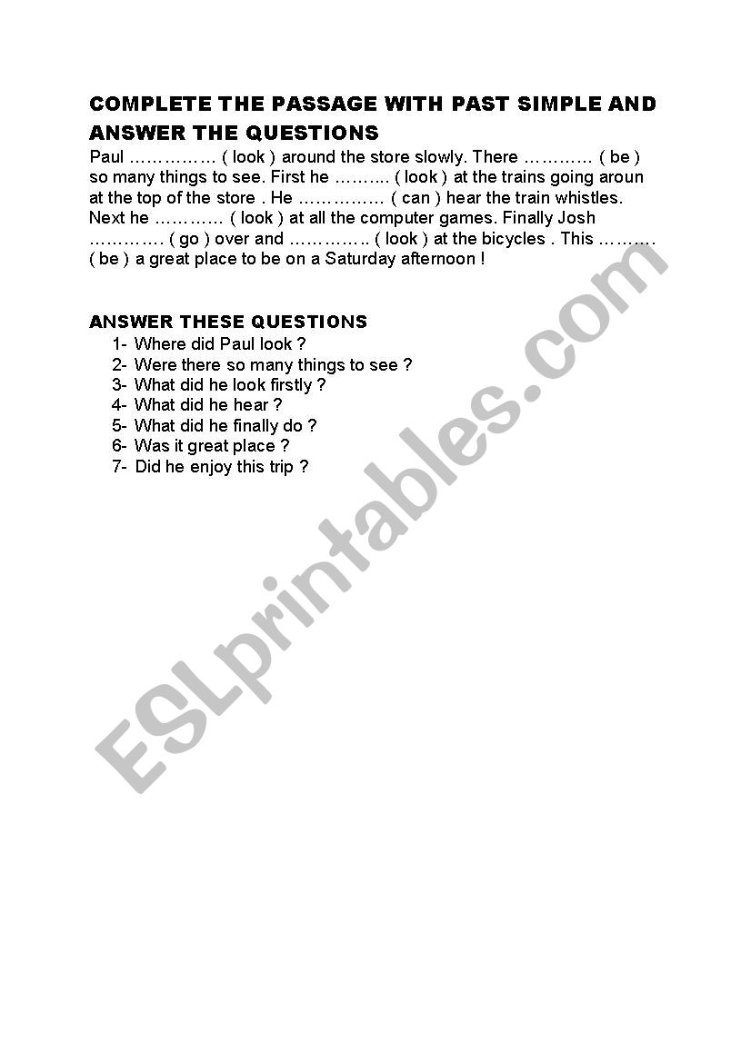past simple worksheet