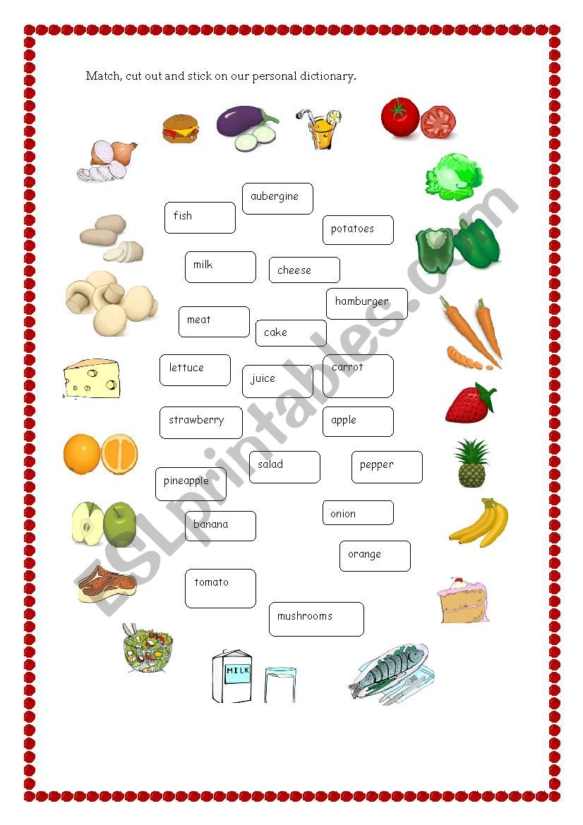 VOCABULARY FOOD-PERSONAL DICTIONARY - ESL worksheet by Hannaji