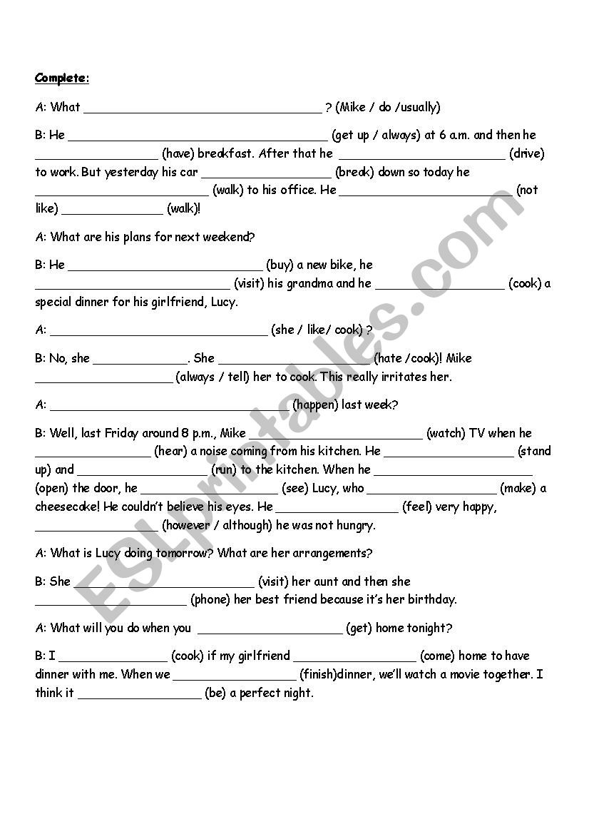 Tenses Revision worksheet