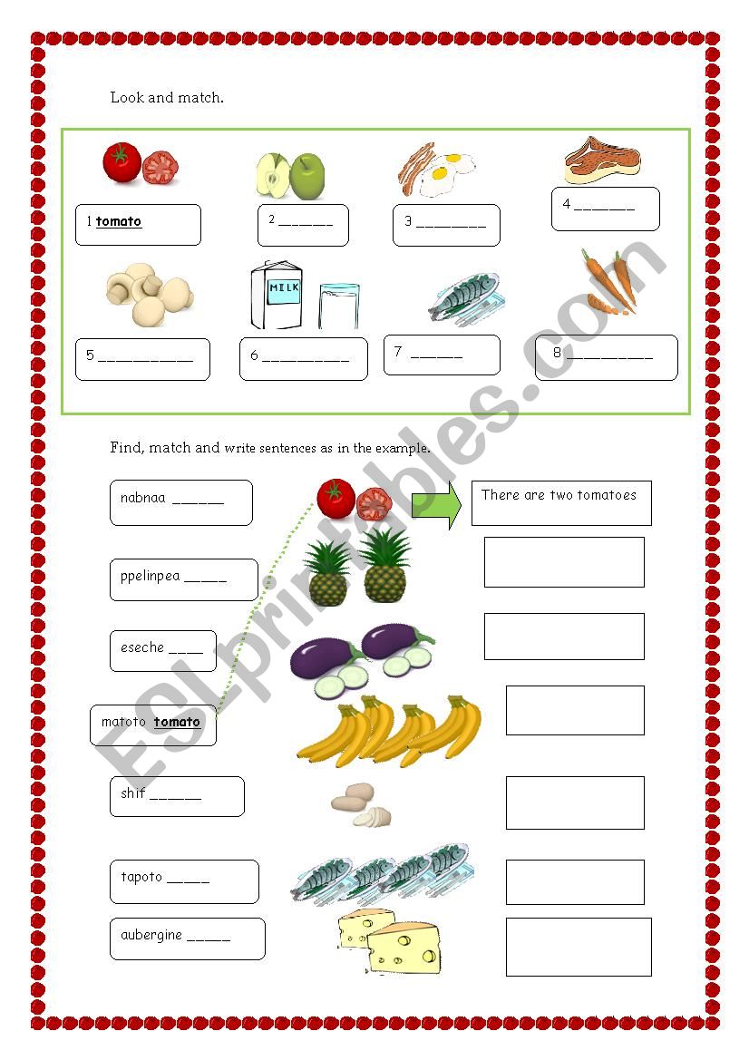 FOOD activities worksheet