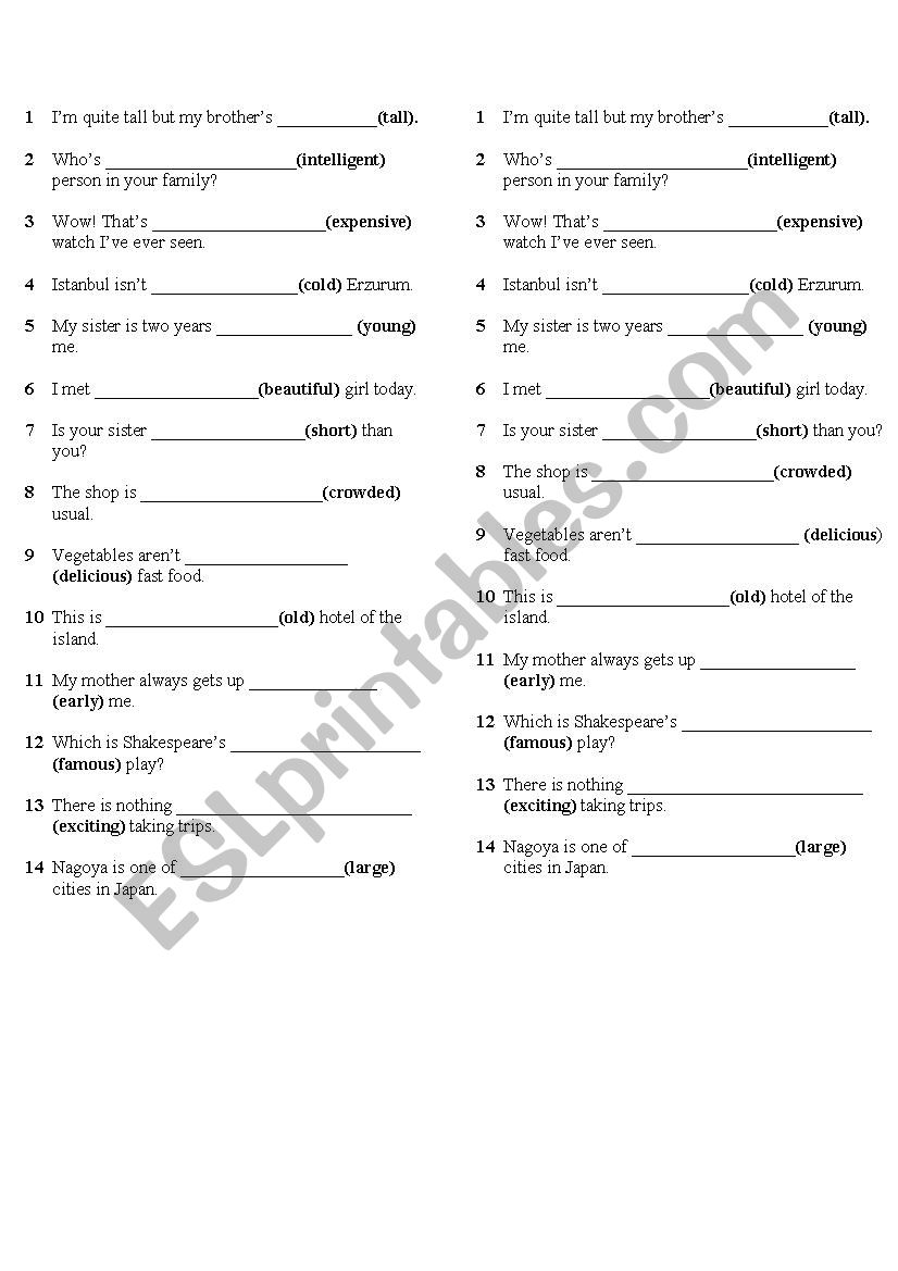 comparatives & superlatives worksheet