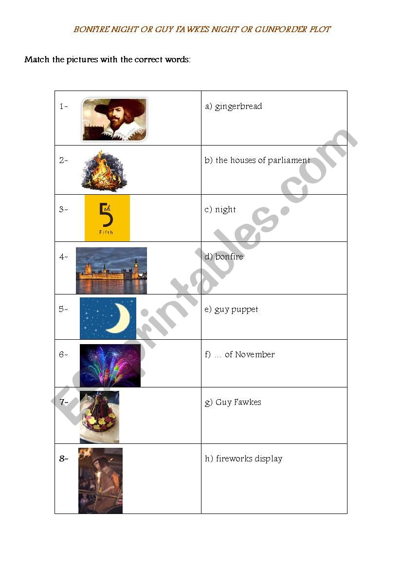 Guy Fawkes Night worksheet