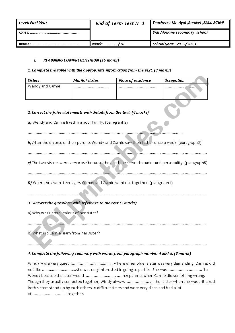 End-Term Test N1 worksheet