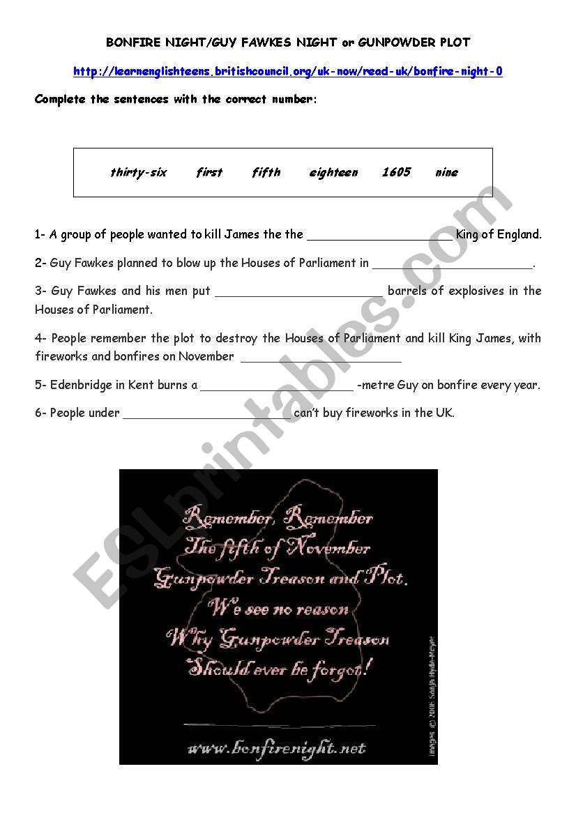 Bonfire Night worksheet