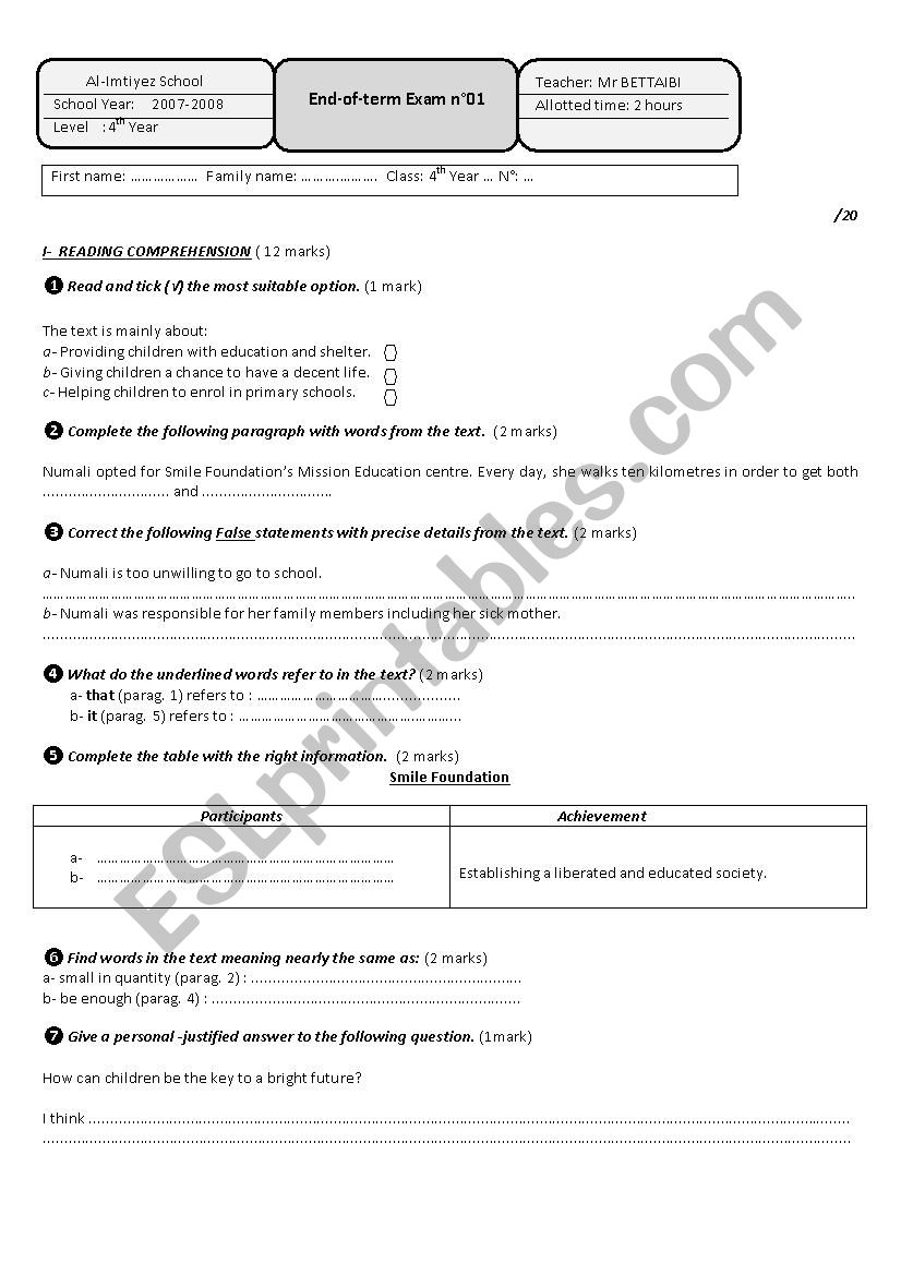 end-of-term exam 01 4th year 2006