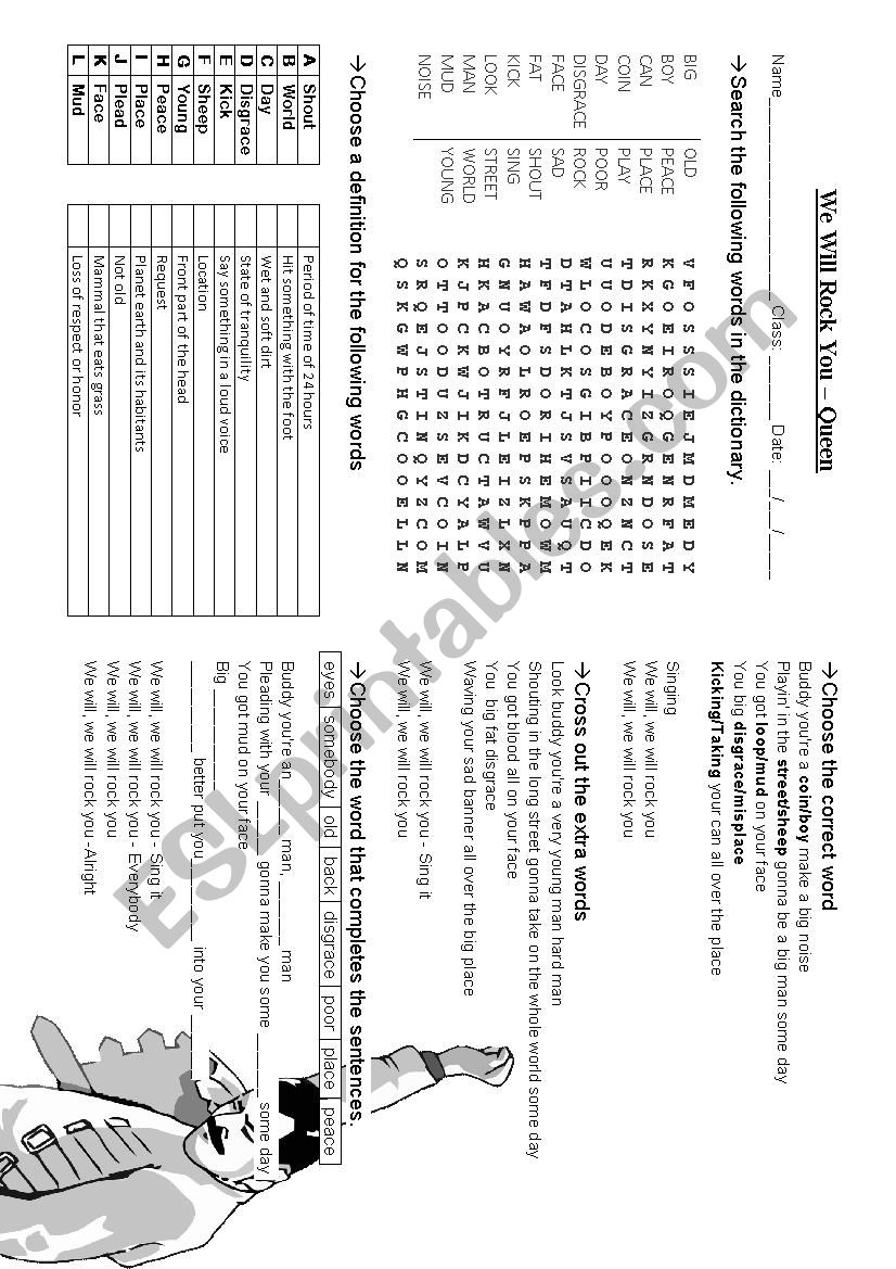 Song Worksheet - We Will Rock You