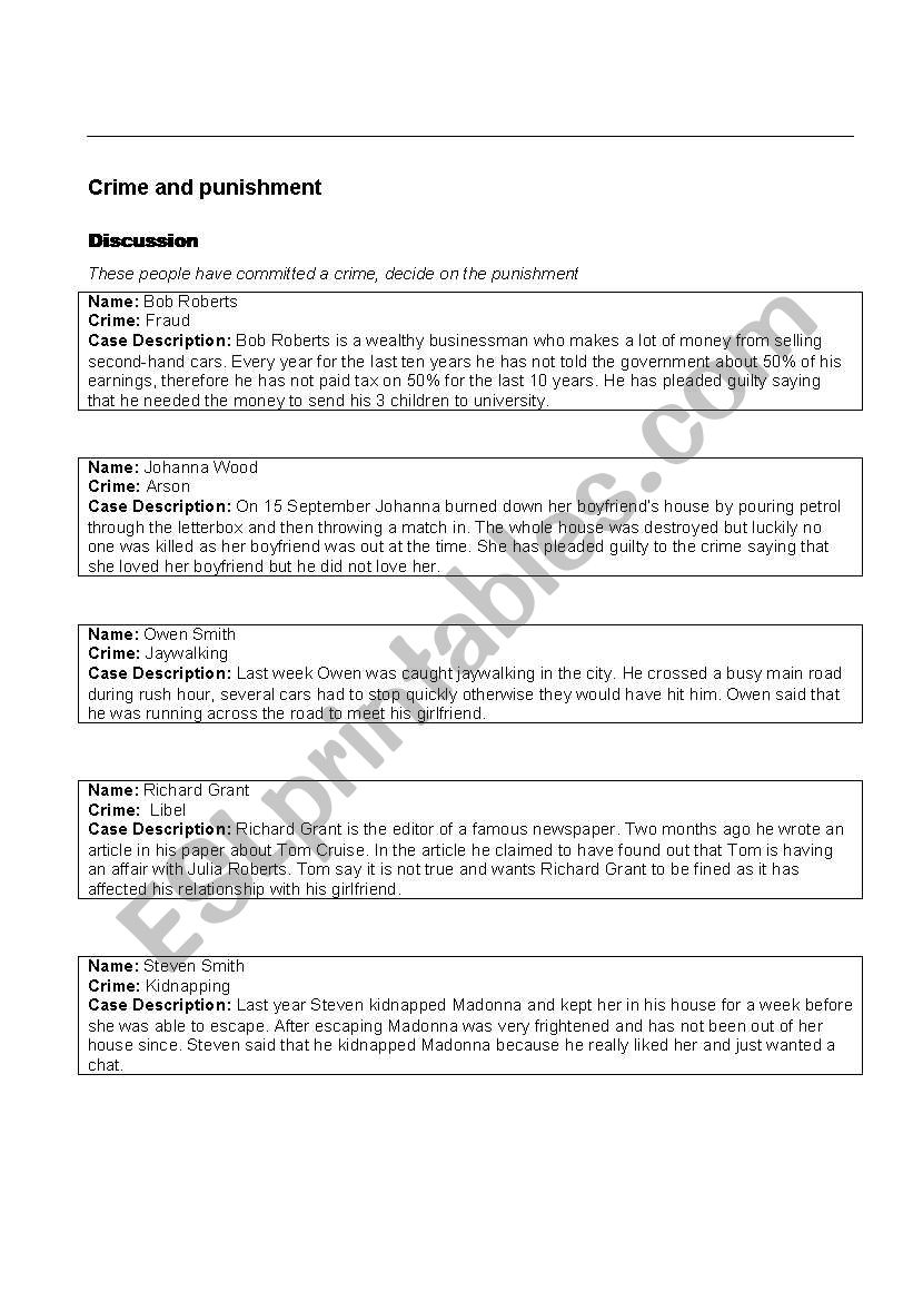 Crime and Punishment worksheet