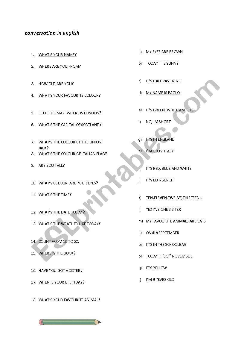 English Conversation worksheet