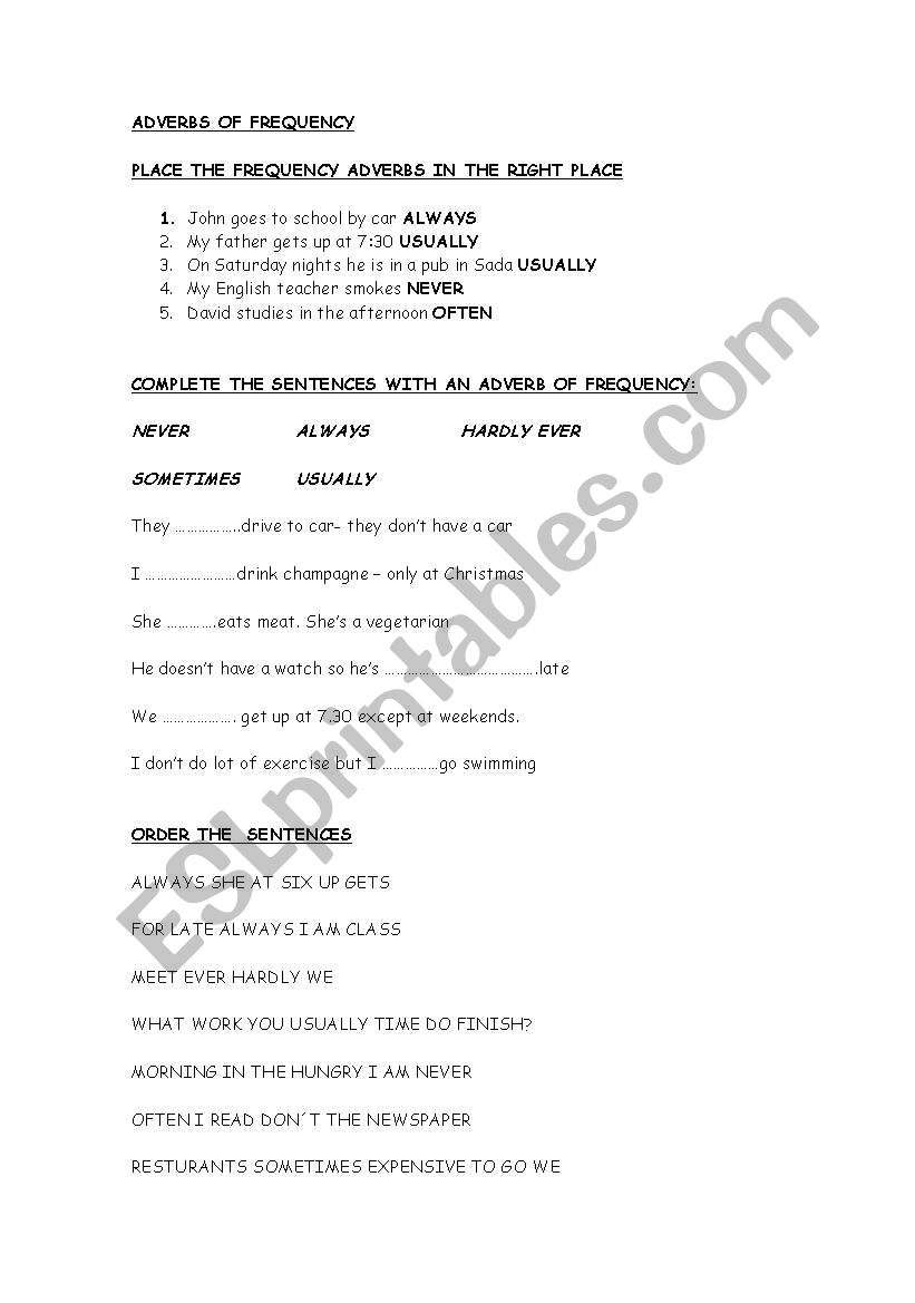 adverbs of frequency worksheet