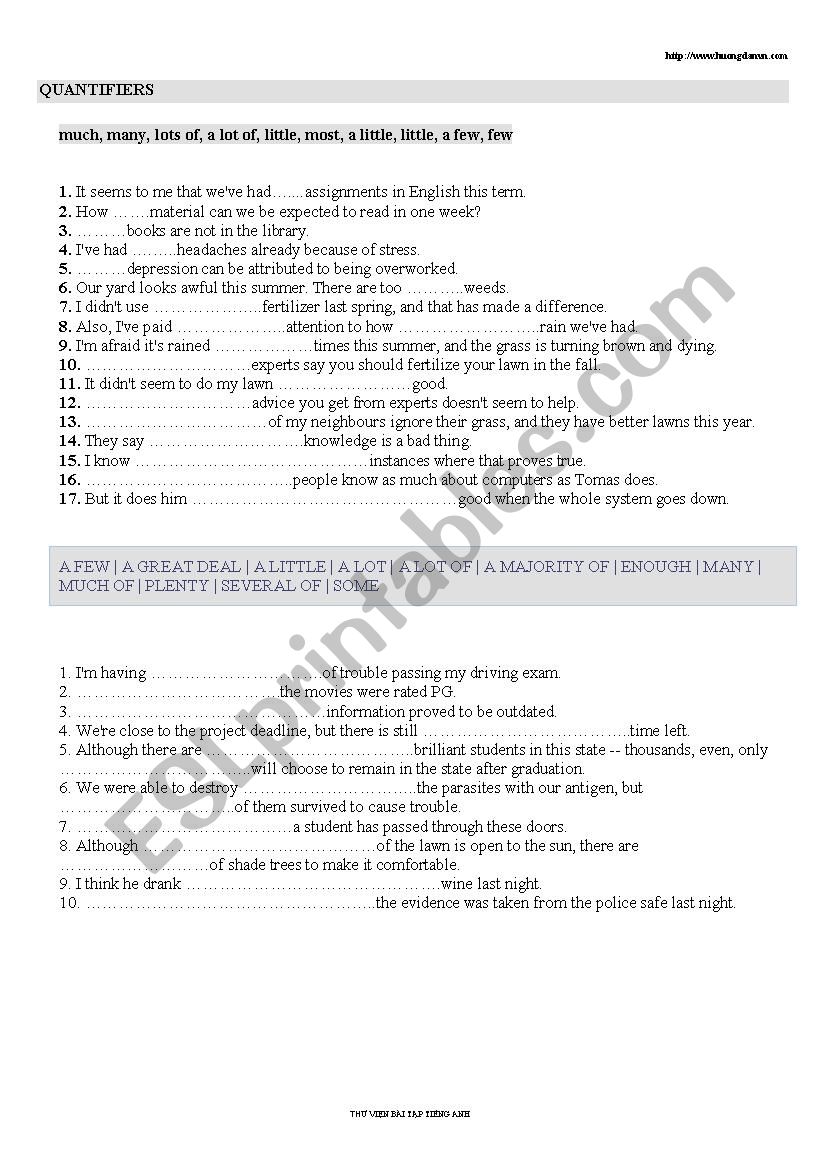 QUANTIFIERS worksheet