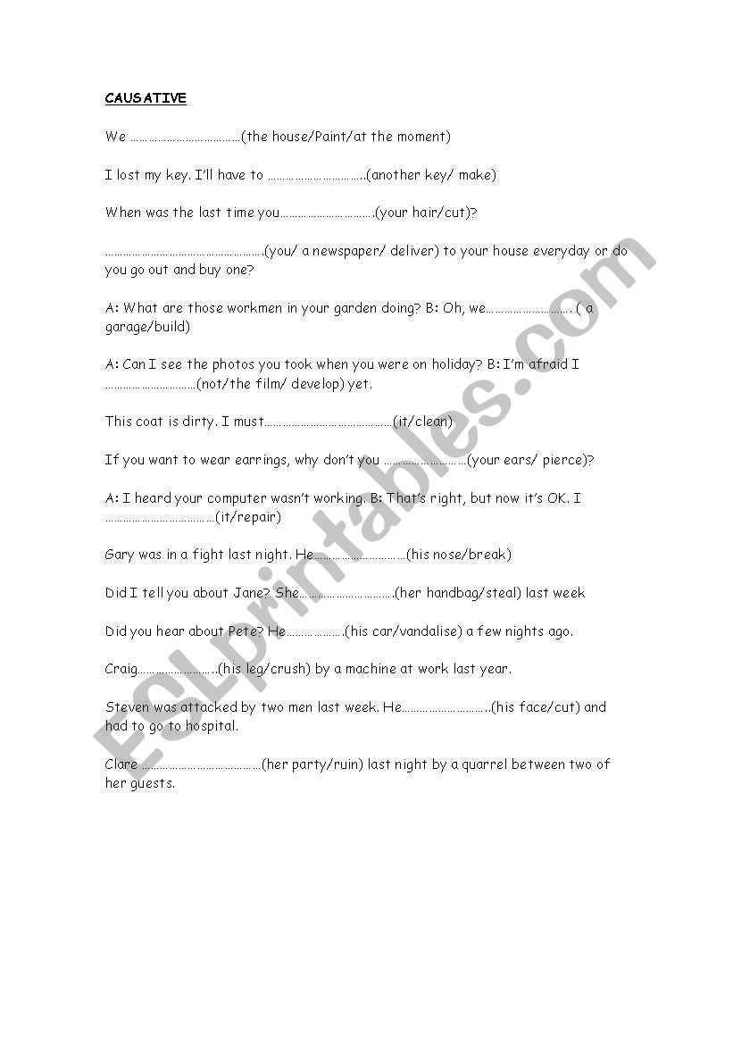 CAUSATIVE HAVE worksheet