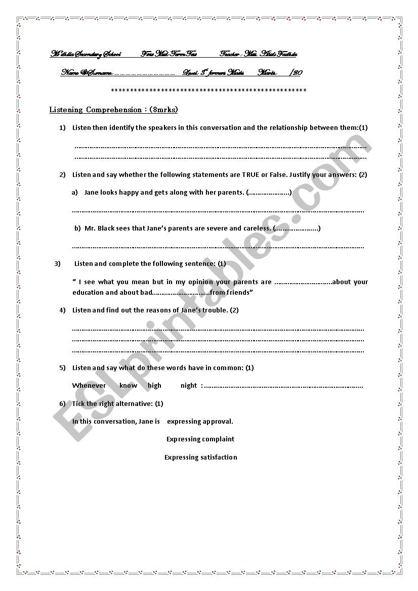 THird Formers First Mid-Term Test