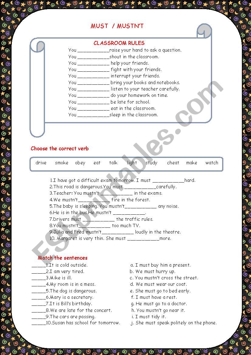 MUST / MUSTNT worksheet