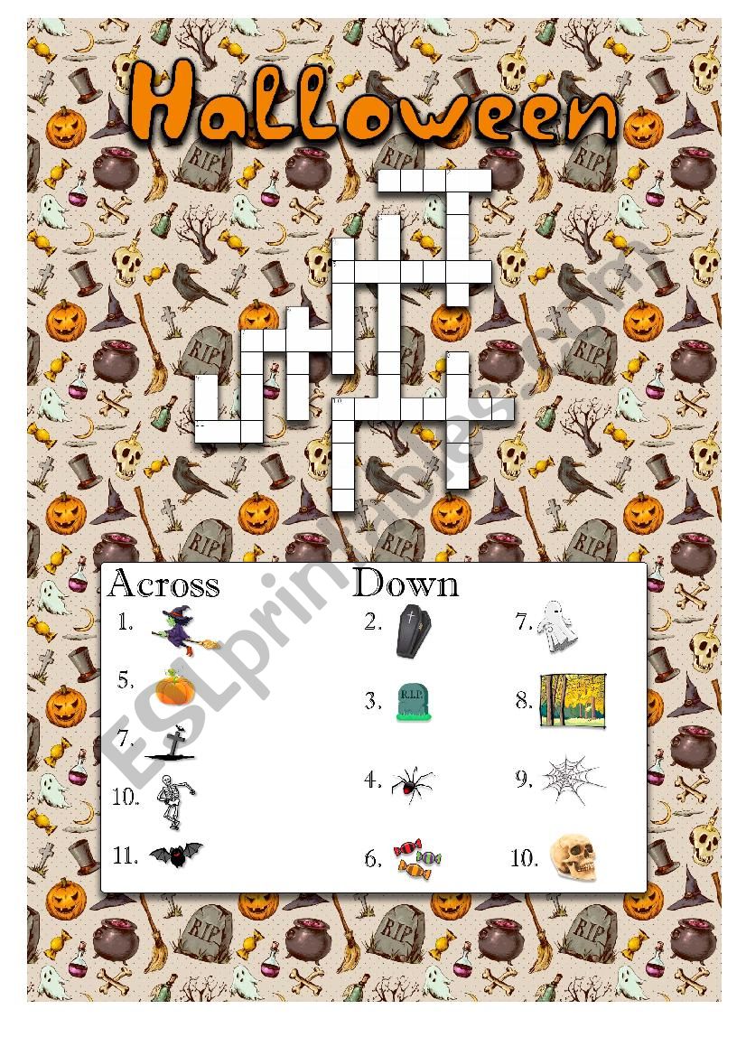 Halloween crossword worksheet