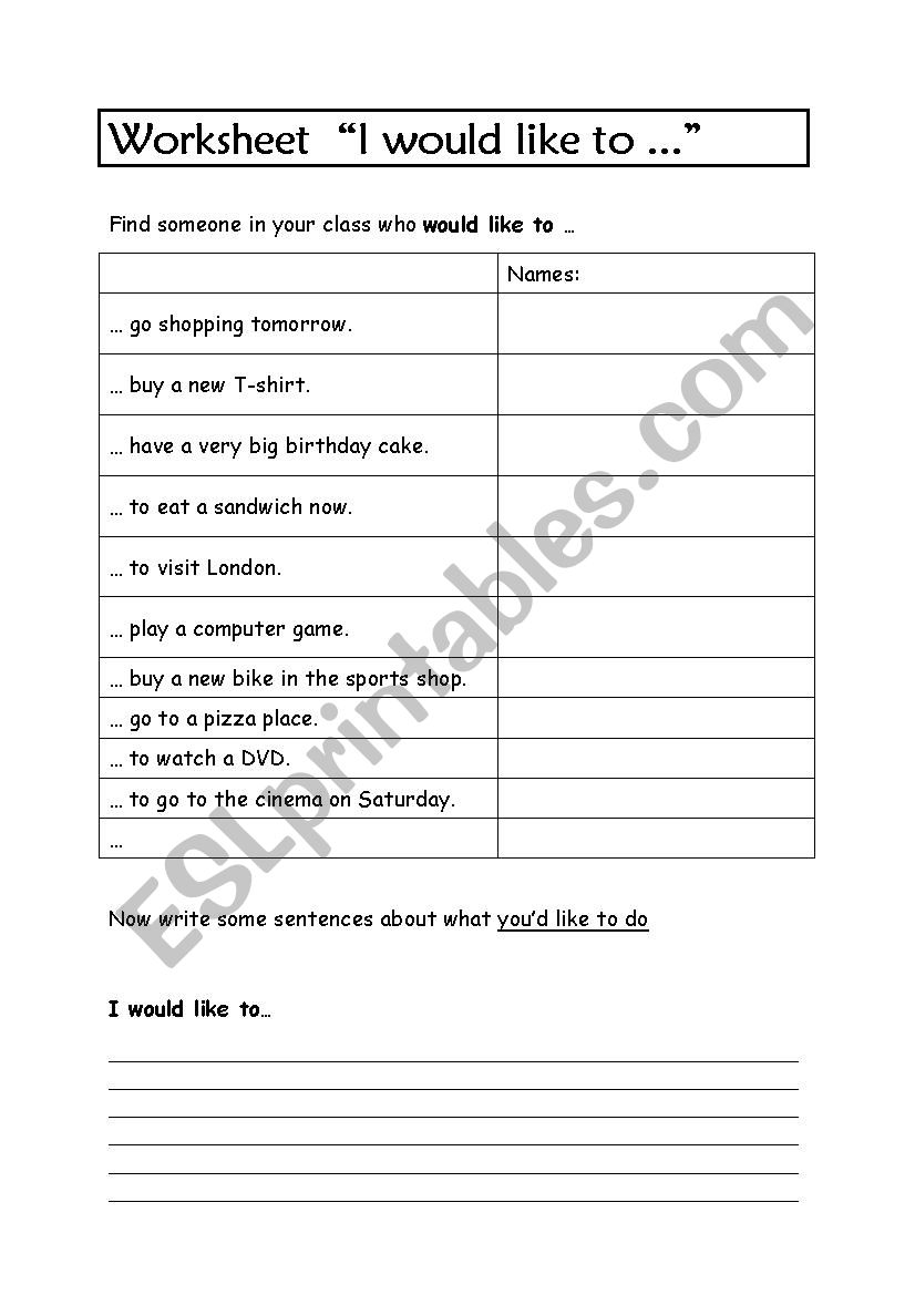 I would like to... worksheet