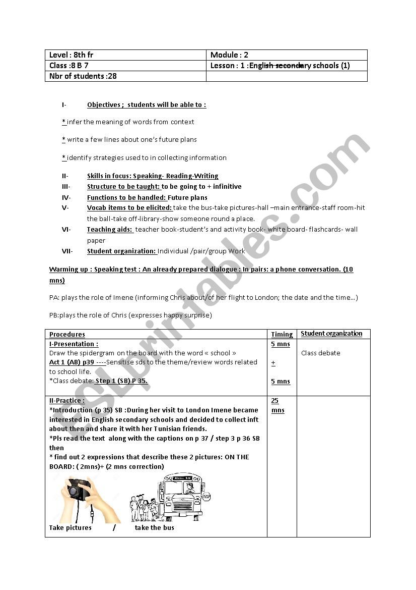 lesson plan Englisg secondary schools part one