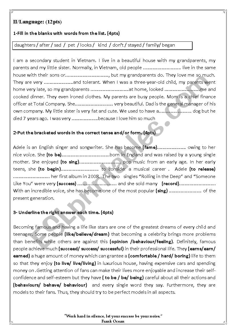 1st form test nb1 worksheet