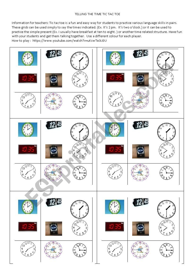 TELLING THE TIME:Tic tac toe worksheet