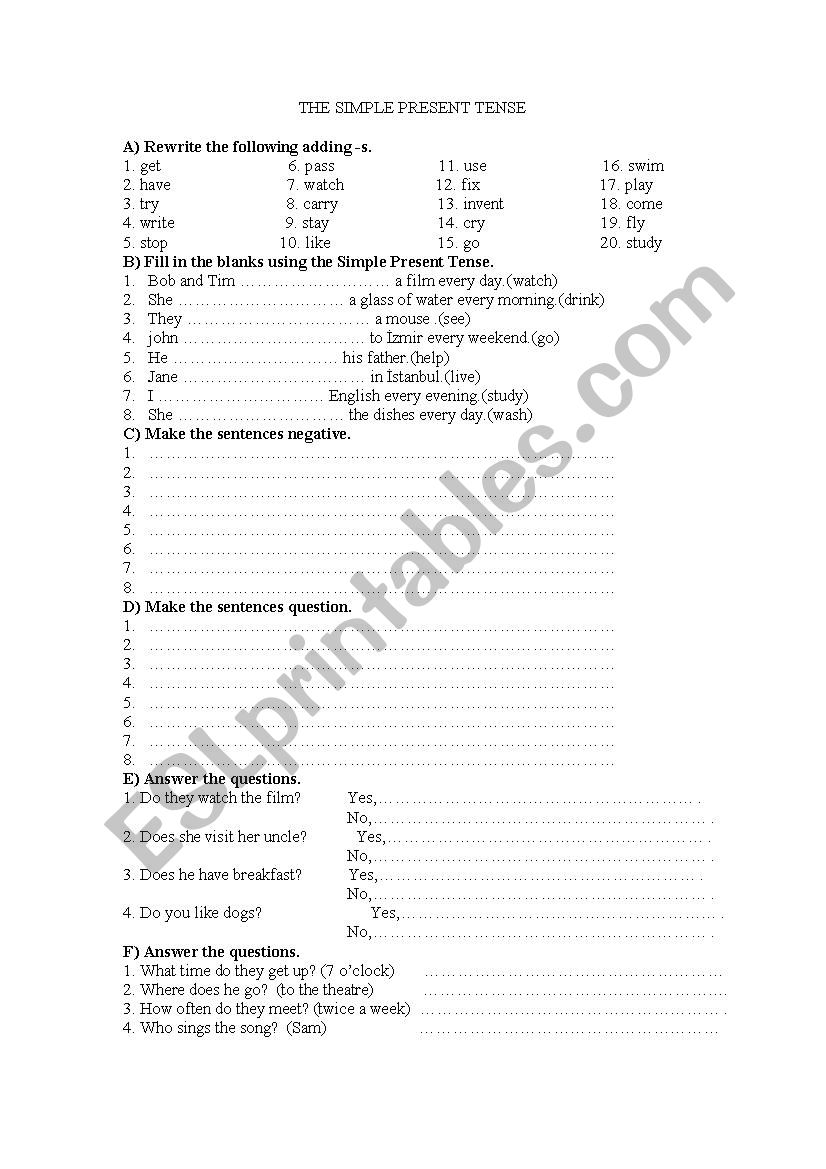 present tense worksheet