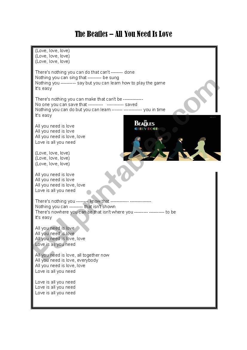 Beatles All you need is love worksheet