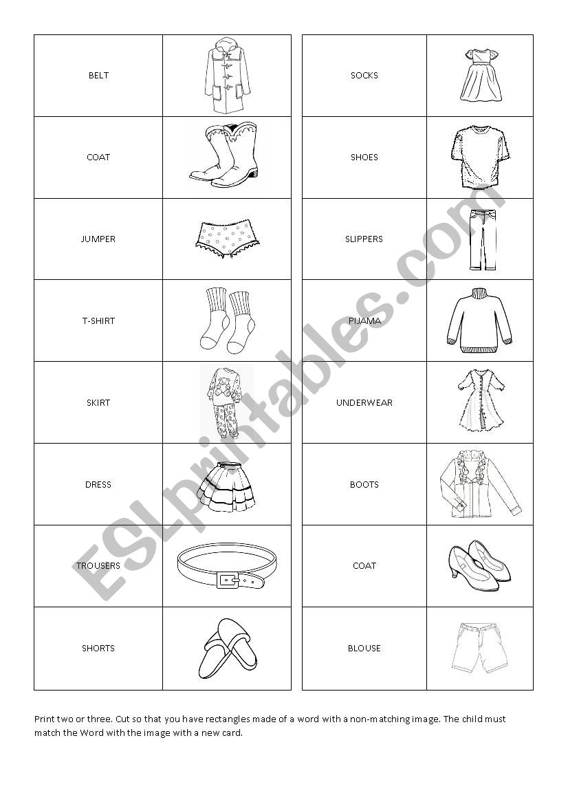 Clorthing domino worksheet