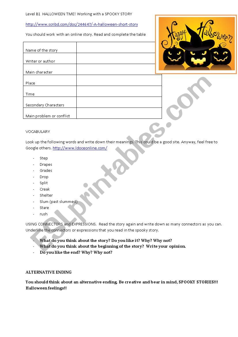 How to write a spooky story worksheet