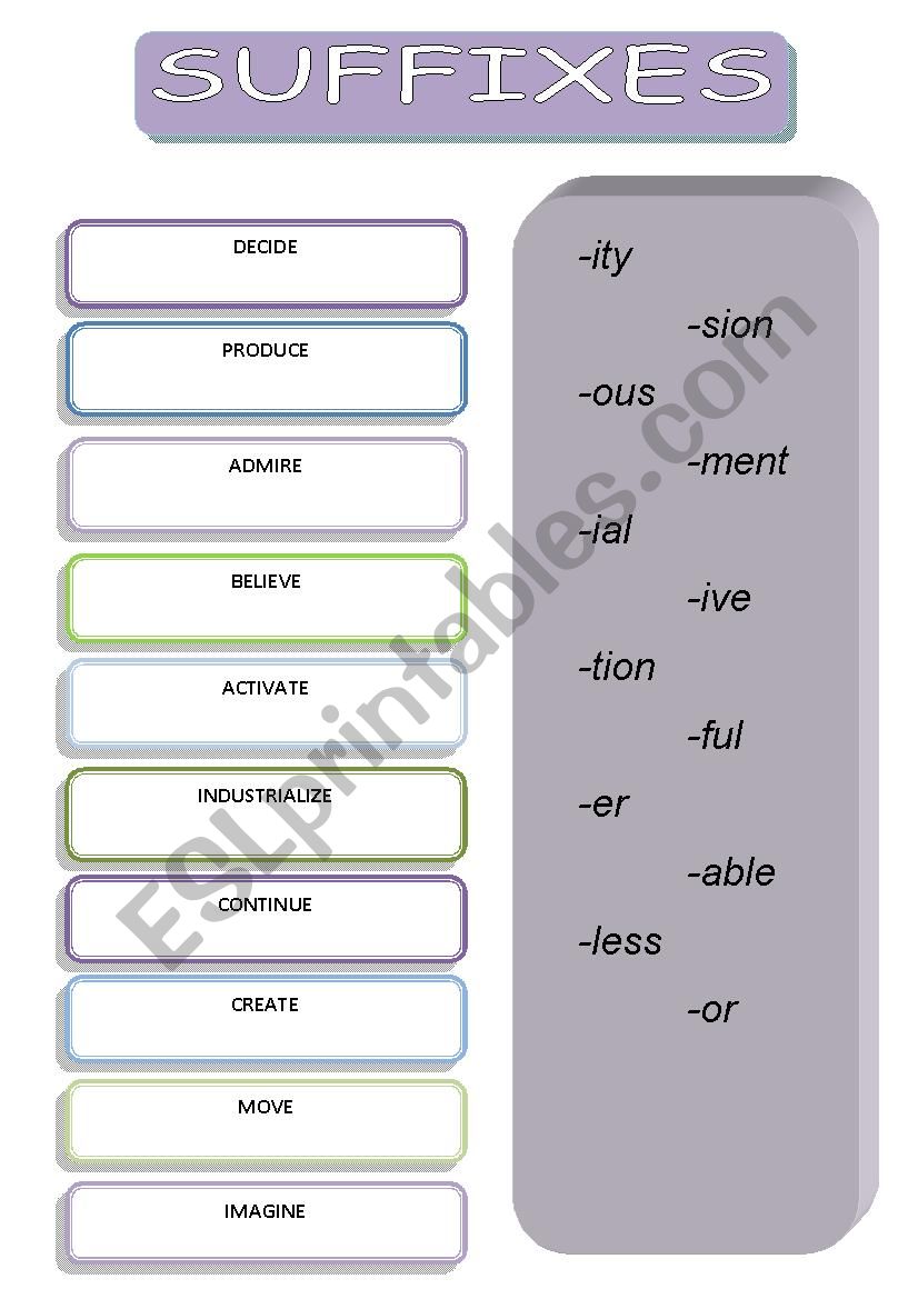 Suffixes for verbs worksheet