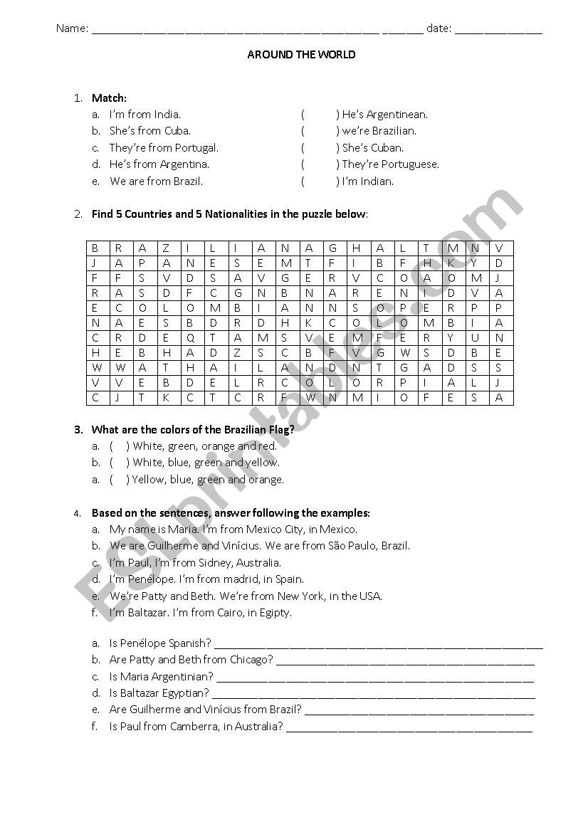 Countries and Nationalities worksheet