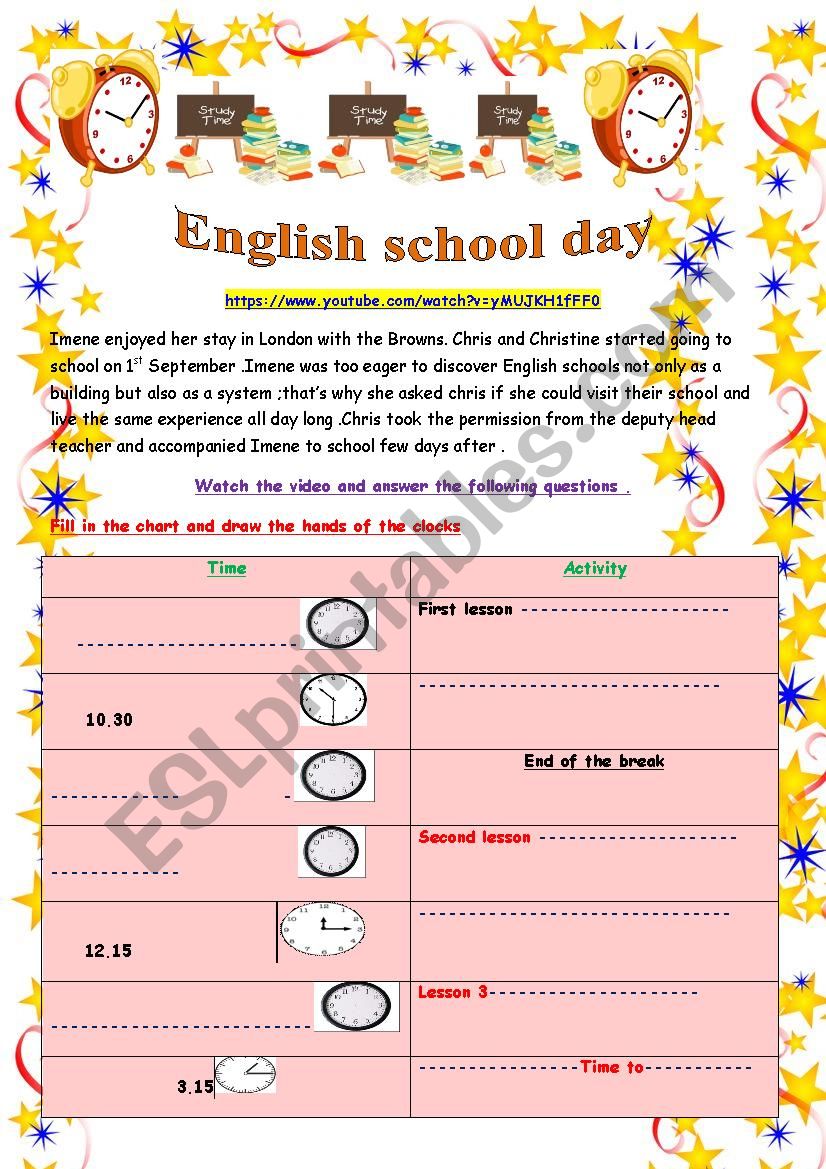 English school day   worksheet