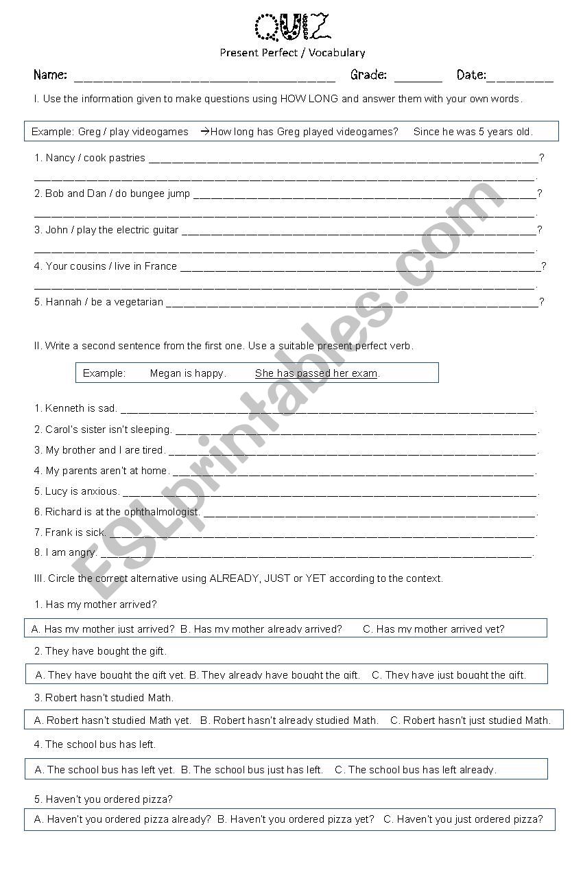 Present Perfect Quiz worksheet