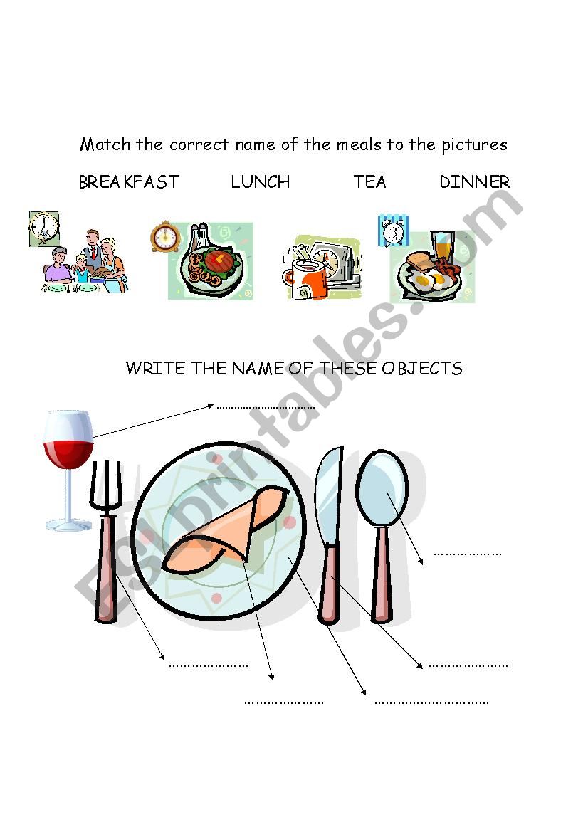 MEALS / NUMBERS / TIMES worksheet