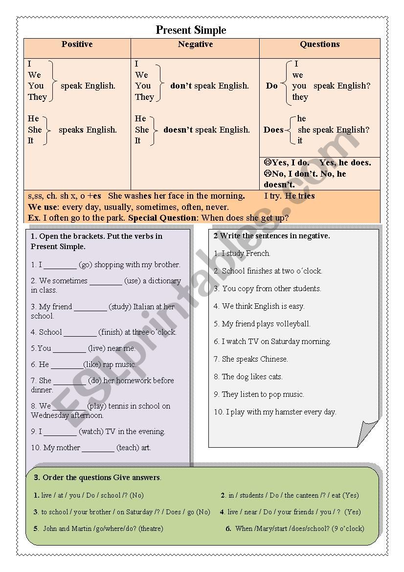 Present Simple table and exerceses