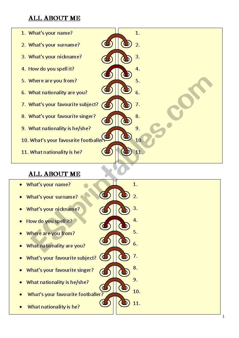 All about me worksheet