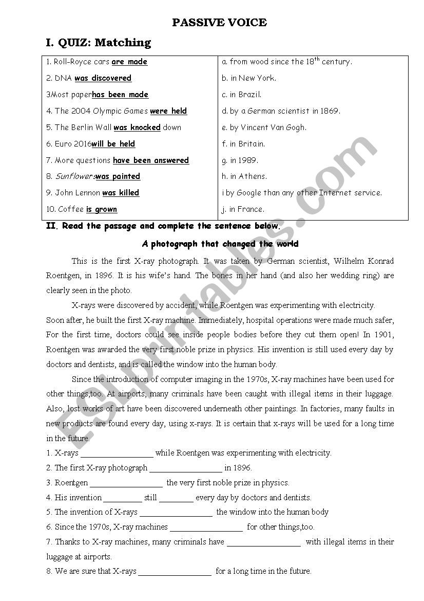 listening quiz NYC and passive voice worksheet