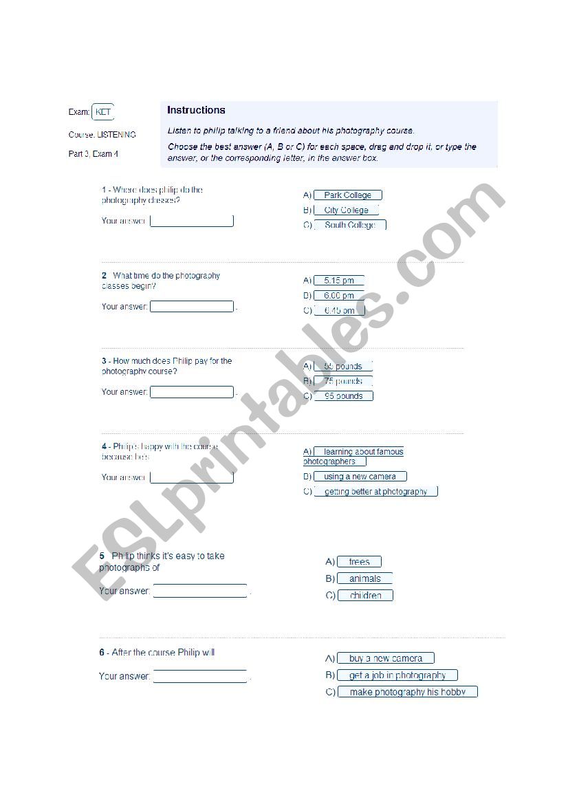 Ket Listening part3 worksheet