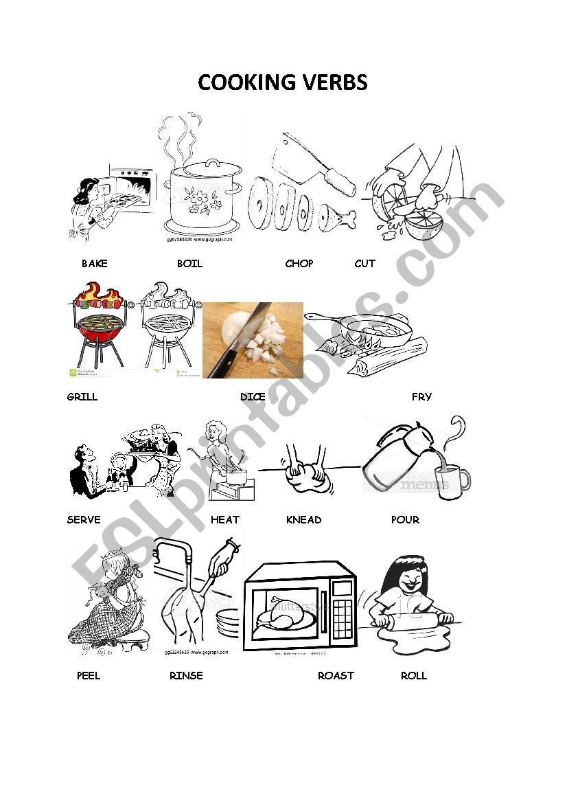 cooking verbs pictionary worksheet