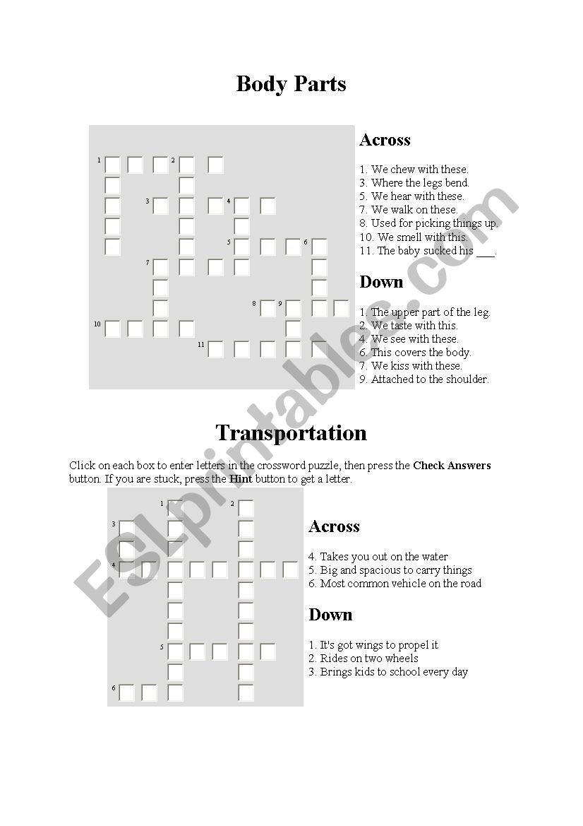 Body parts worksheet