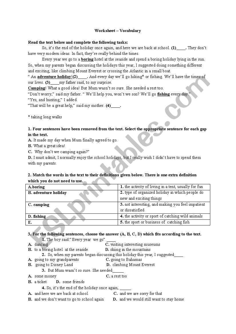 Vocabulary worksheet worksheet