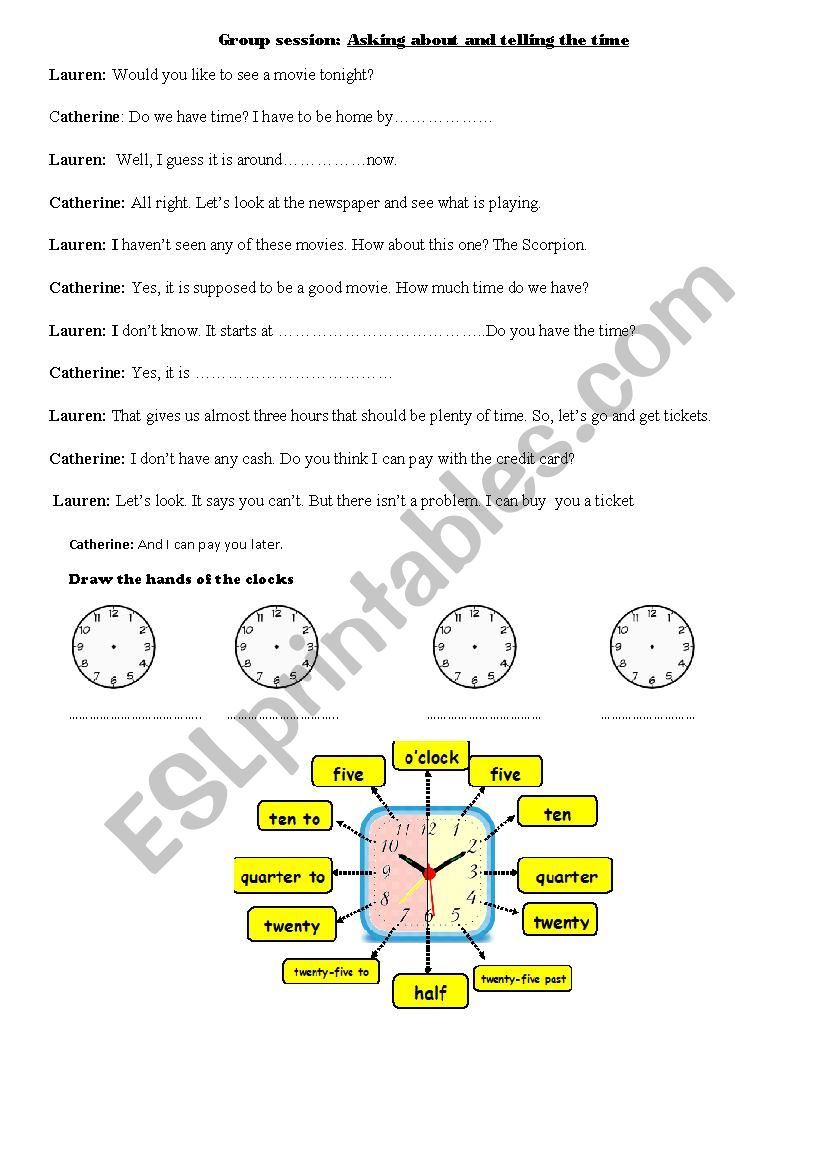 ASKING ABOUT AND TELLING TIME worksheet