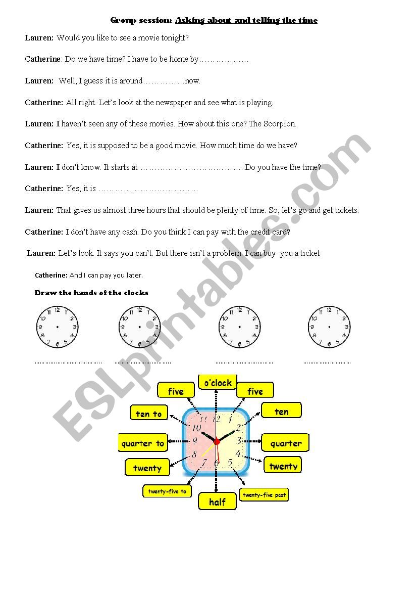 ASKING ABOUT AND TELLING TIME worksheet