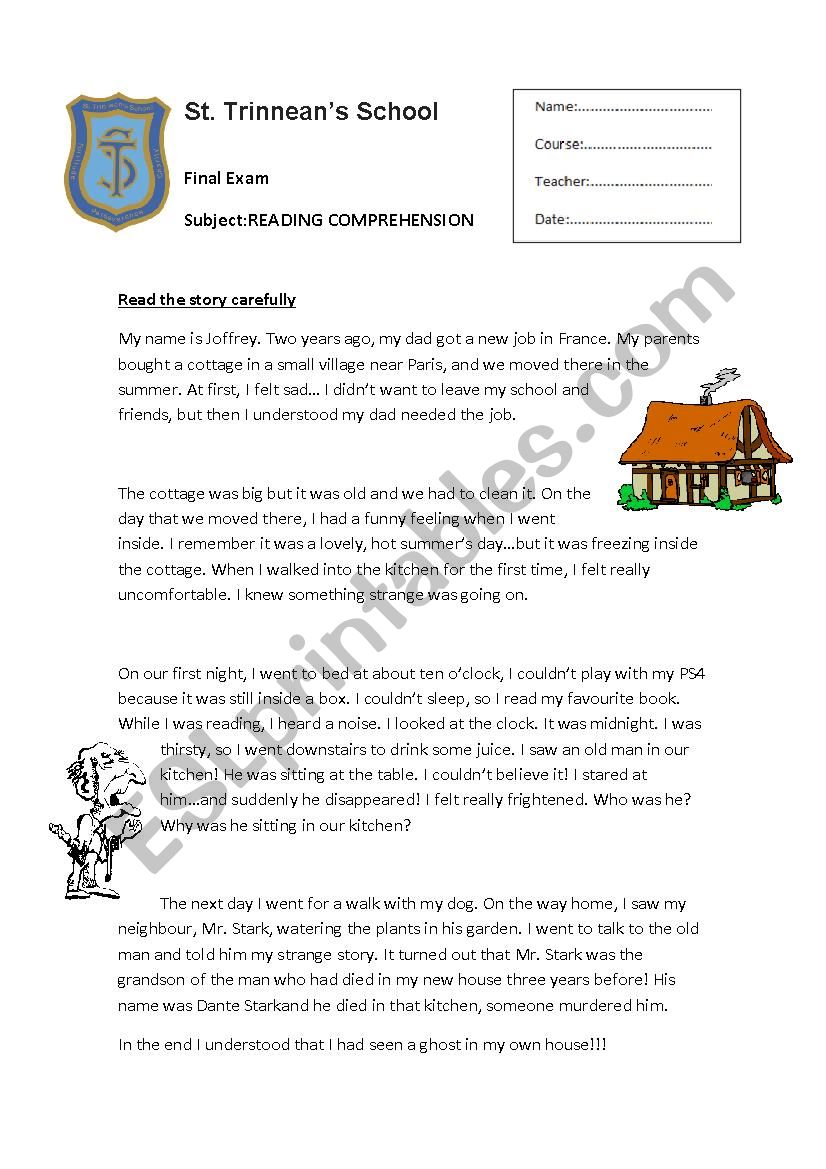 Reading Comprehension Ghosts worksheet