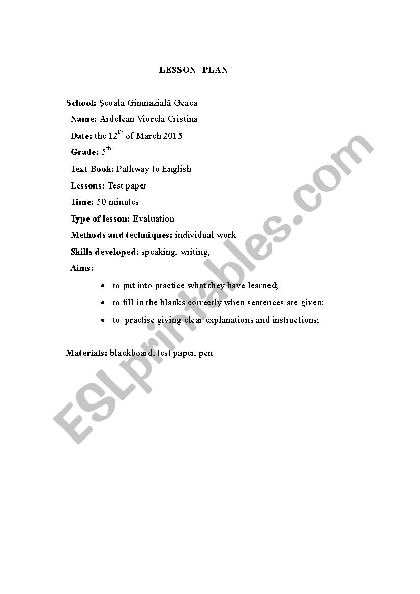 Test paper worksheet
